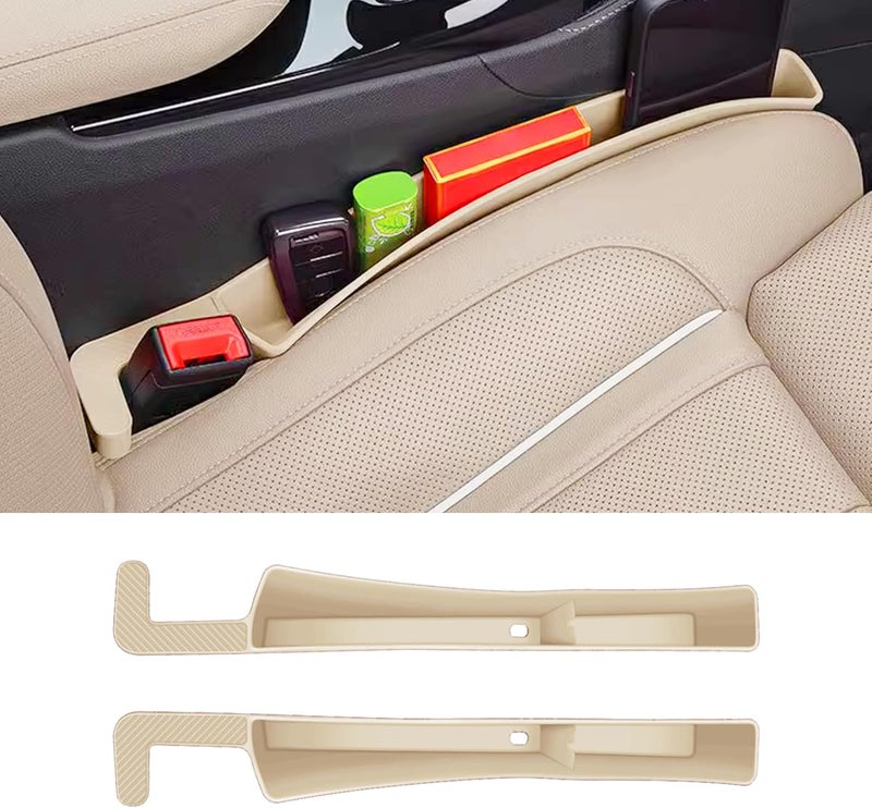 Tioollev 2PCS Car Seat Gap Filler, Automotive Seat Organizer Fill The Gap Between Seat and Console, Universal Car Storage Box Inserts Fill The Gap Between Seat &Console for Coins Wallets Keys (Beige) - Image 1